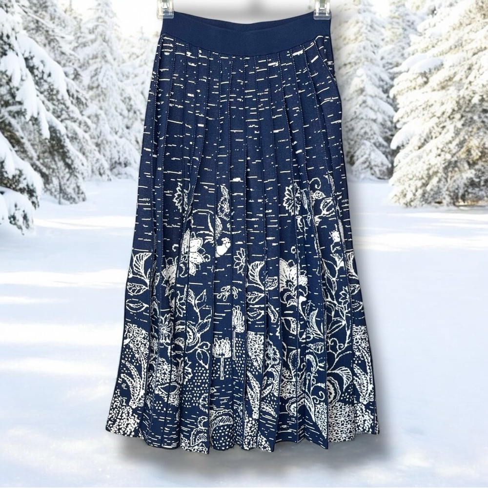 Anthropologie Blue and White Midi Skirt